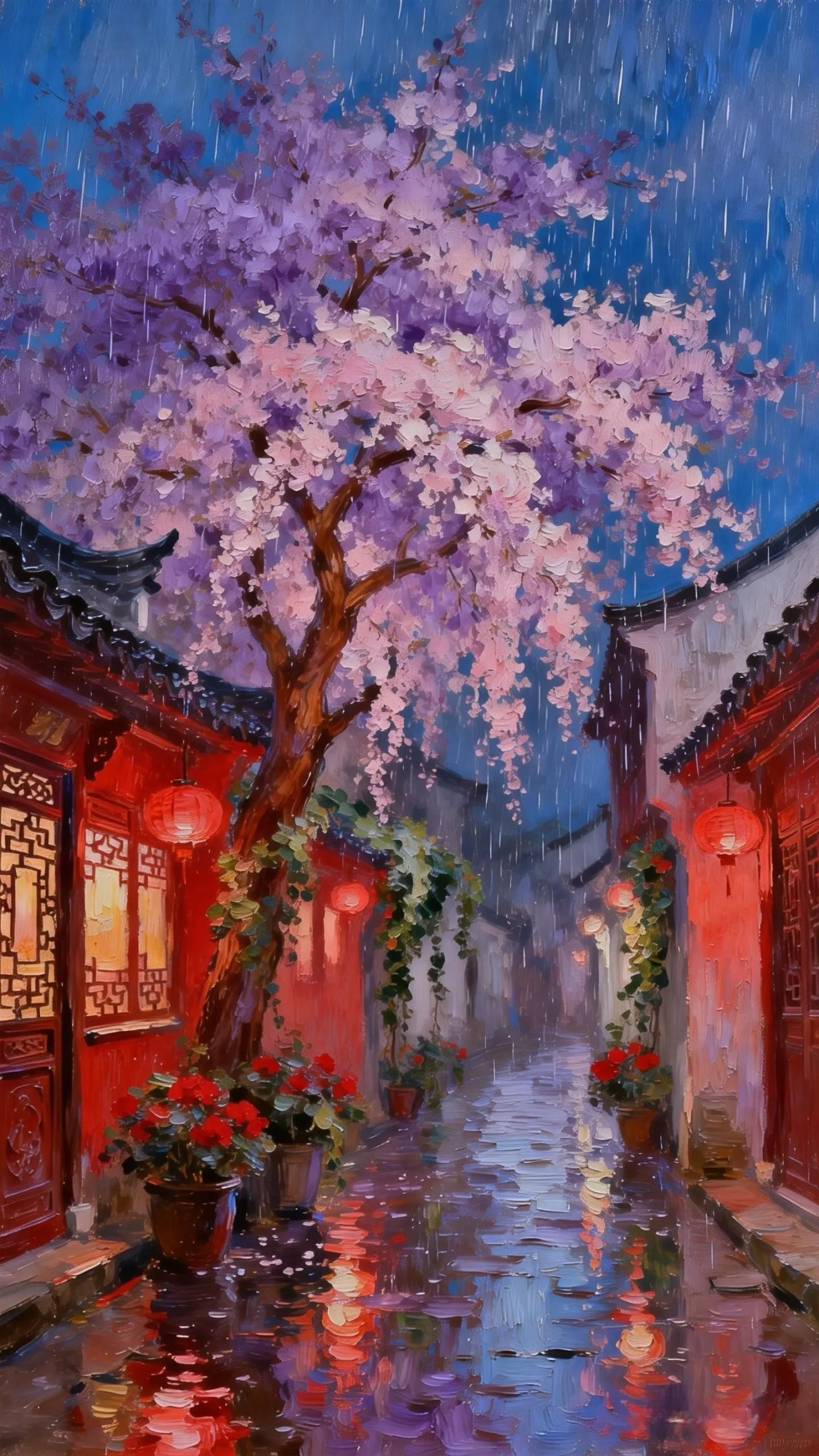 徽巷雨樱的温柔 — Oil on canvas