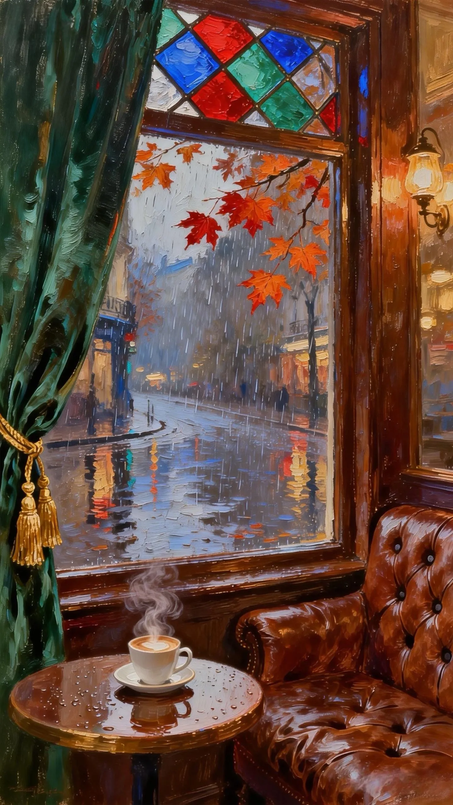 秋雨咖啡馆的复古静隅 — Oil on canvas