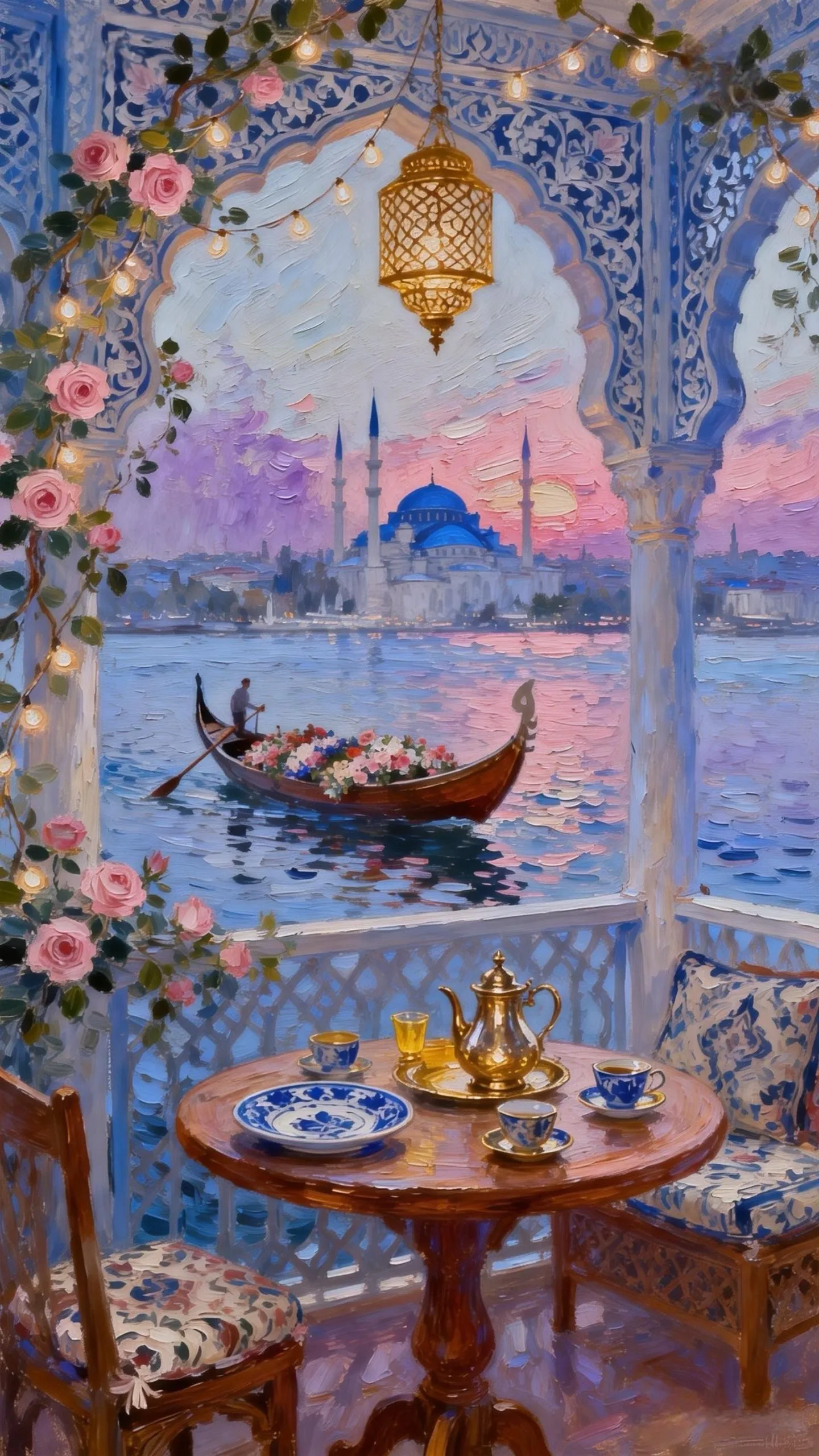 蓝拱下的伊斯坦布尔落日 — Oil on canvas