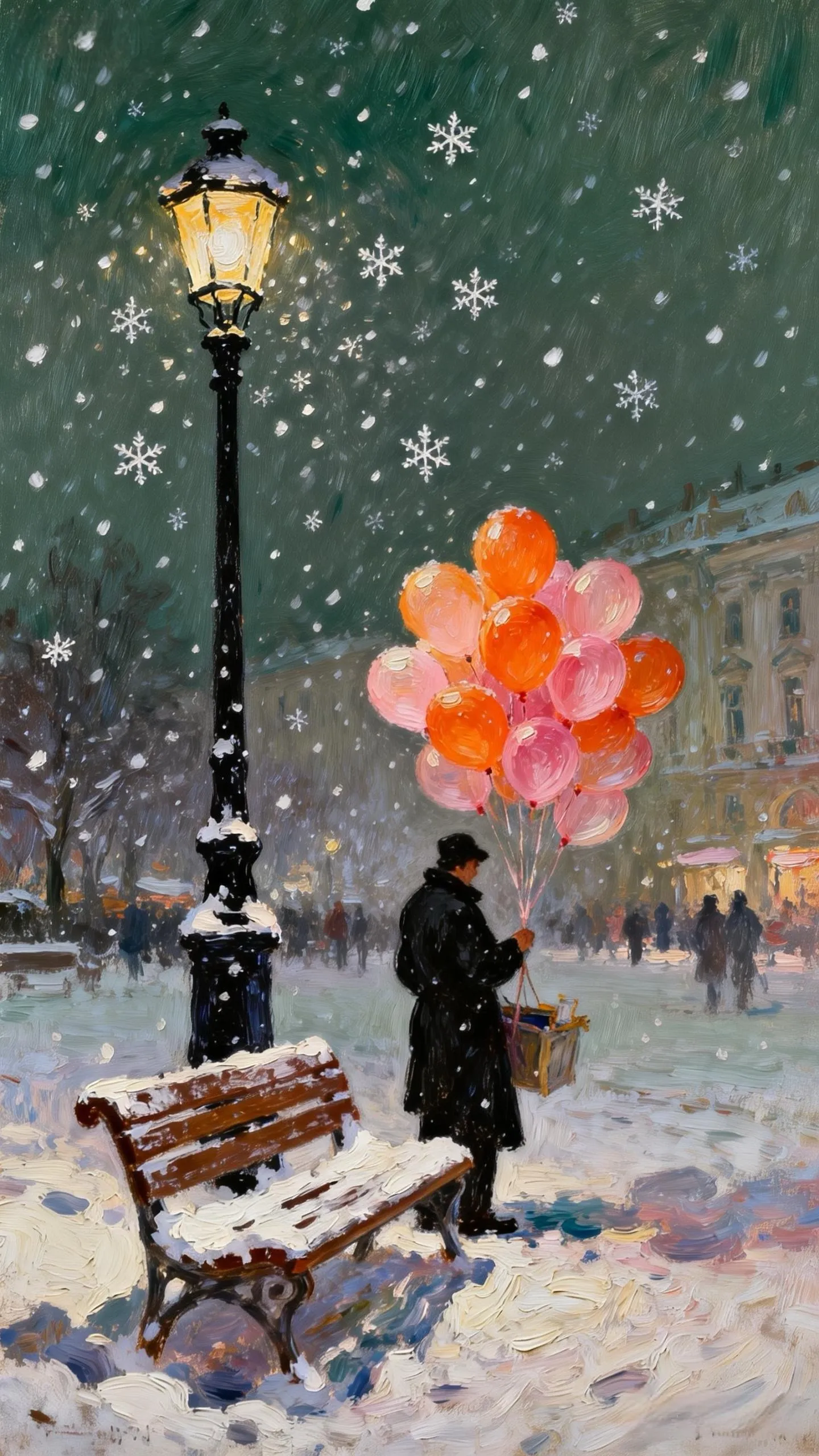暖灯与气球的冬日告白 — Oil on canvas