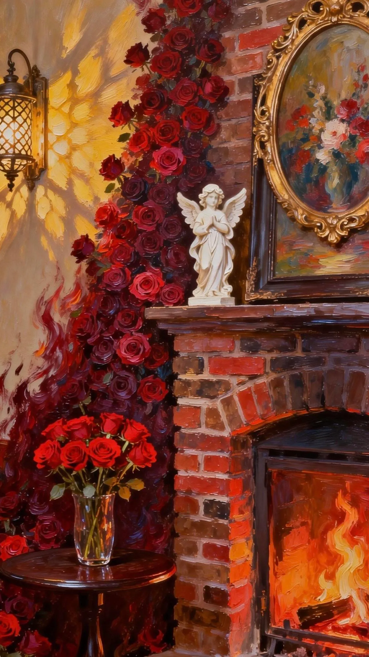 壁炉与玫瑰 — Oil on canvas