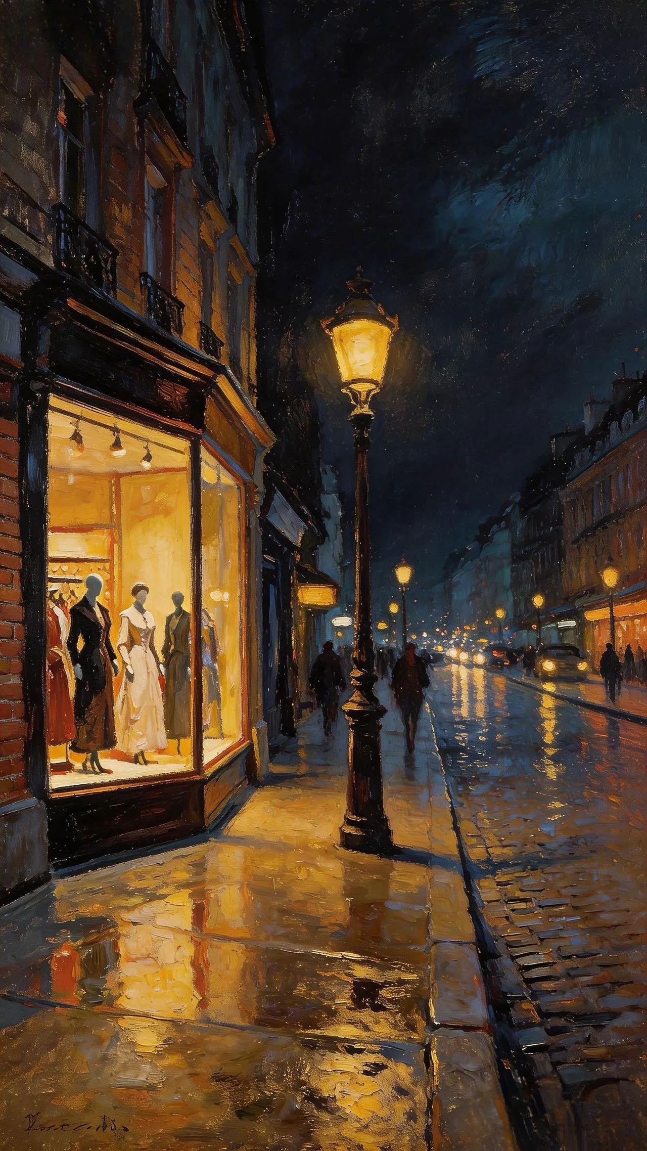 夜街灯影 — Oil on canvas