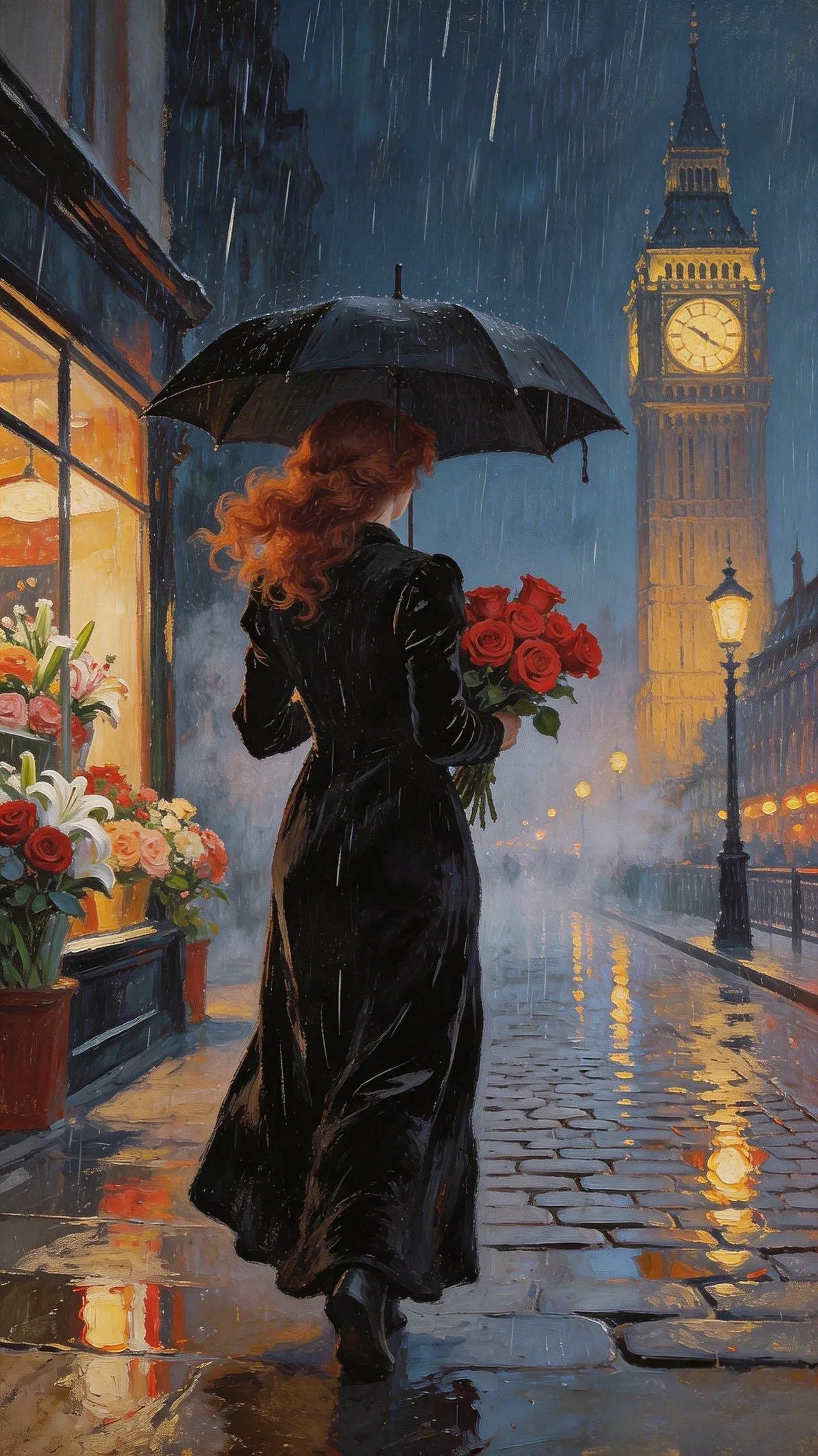 雨夜玫瑰 — Oil on canvas