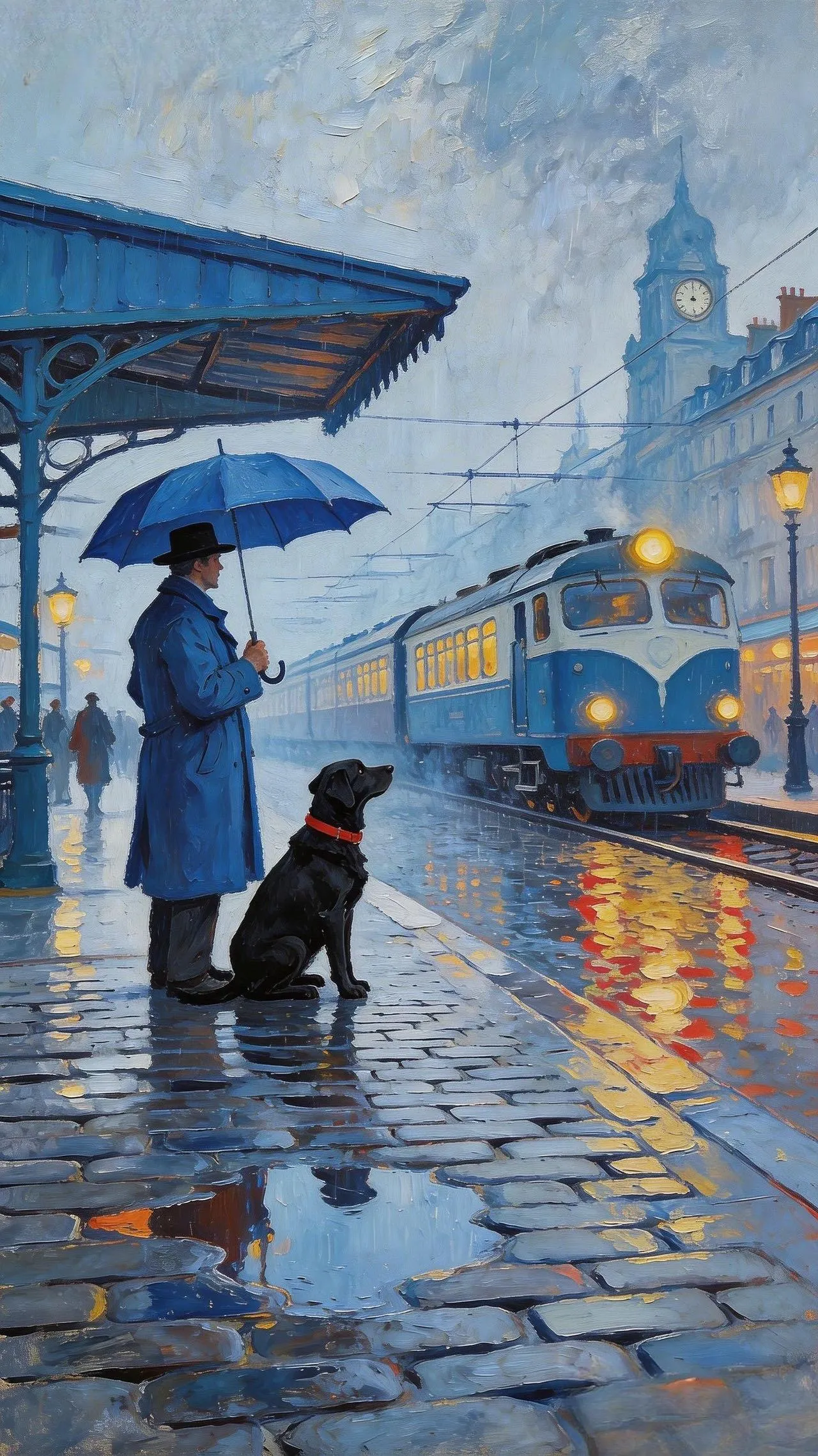 雨站等车 — Oil on canvas
